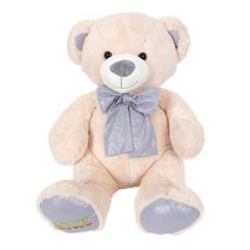 Ursulet de plus cu papion, Puffy Friends, Bleu, 50 cm